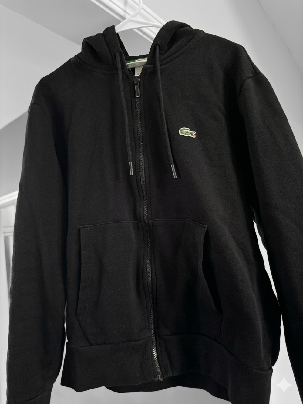 Lacoste Black Hoodie with Green Crocodile Logo